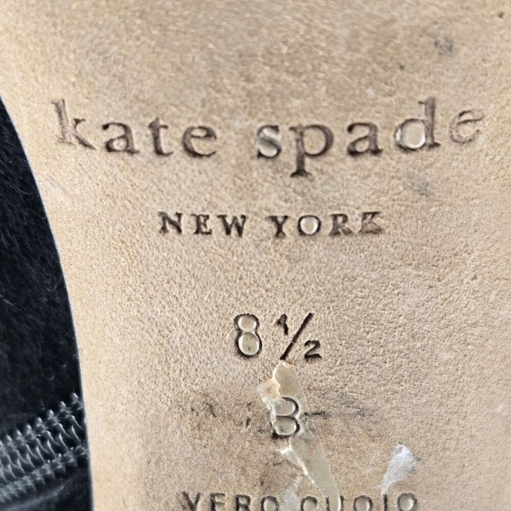 Kate Spade Ankle Boots Womens 8.5‎ Darota Black Suede Heeled Gold Tone Details - Picture 10 of 10